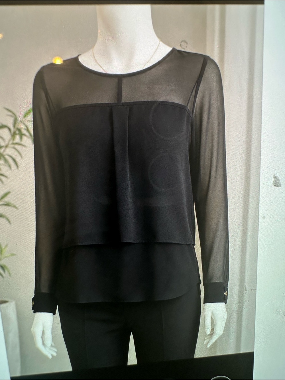 Zara Black Sheer Layered Long-Sleeve Blouse 100% viscous
